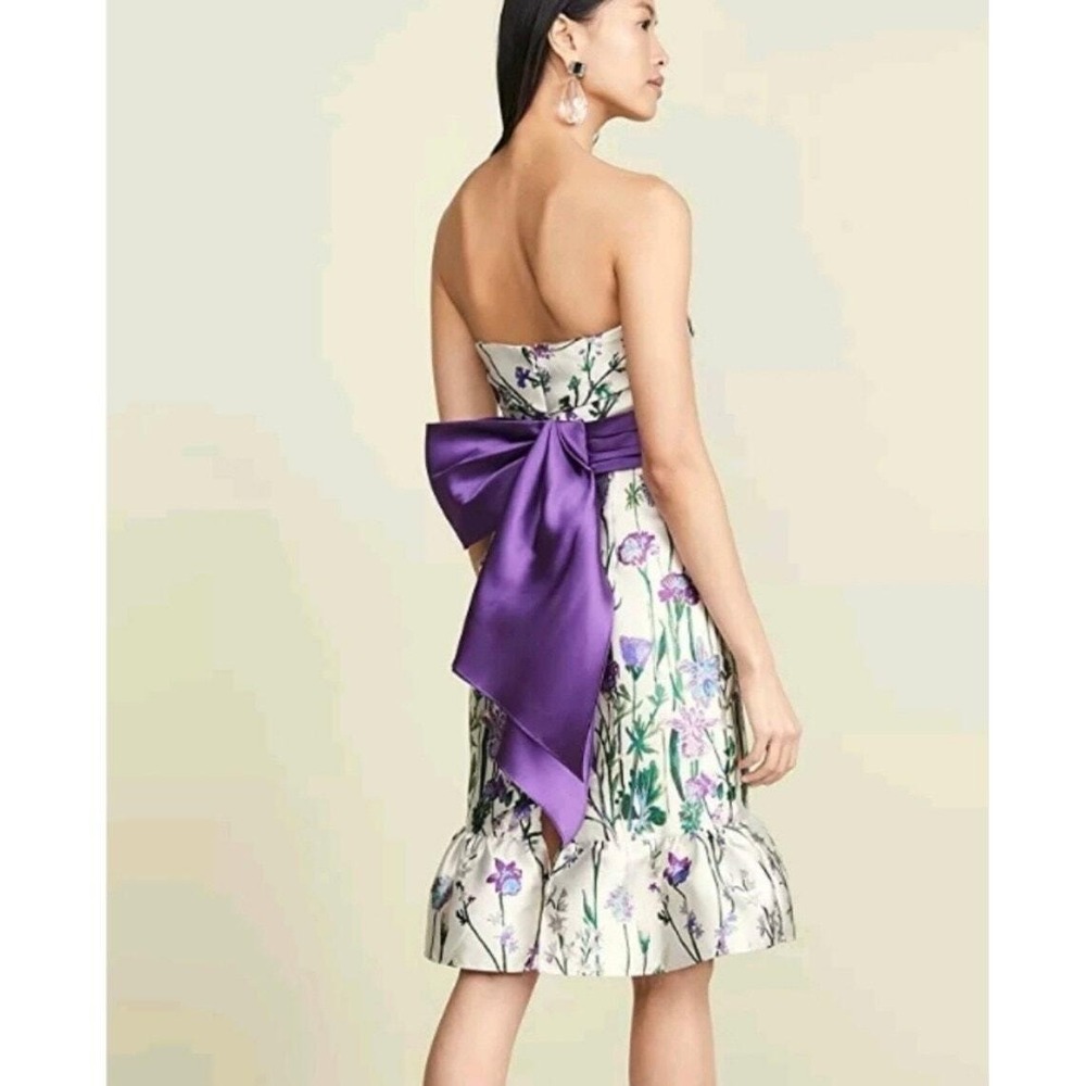 Marchesa Notte Erwina Strapless Floral Midi Dress Purple Bow Strapless Mermaid 8 - Picture 2 of 16